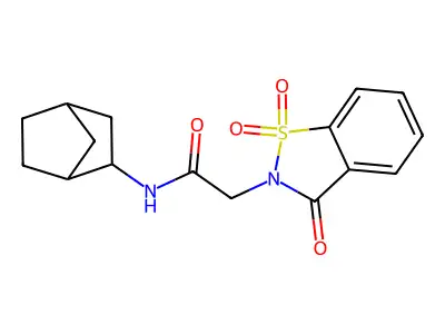 N-(3-bicyclo[2.2.1]heptanyl)-2-(1,1,3-trioxo-1,2-benzothiazol-2-yl)acetamide structure