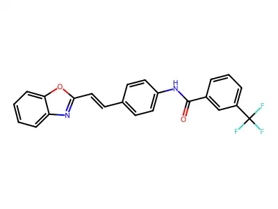 N-[4-[2-(1,3-benzoxazol-2-yl)ethenyl]phenyl]-3-(trifluoromethyl)benzamide structure