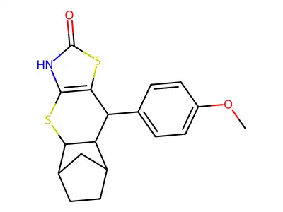 9-(4-methoxyphenyl)-3,4a,5,6,7,8,8a,9-octahydro-2H-5,8-methanothiochromeno[2,3-d][1,3]thiazol-2-one structure