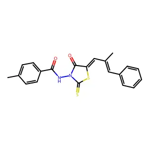 4-methyl-N-((Z)-5-((E)-2-methyl-3-phenylallylidene)-4-oxo-2-thioxothiazolidin-3-yl)benzamide structure
