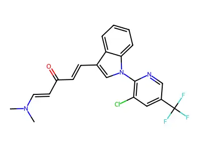 1-[1-[3-chloro-5-(trifluoromethyl)pyridin-2-yl]indol-3-yl]-5-(dimethylamino)penta-1,4-dien-3-one structure
