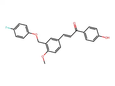 (E)-3-[3-[(4-fluorophenoxy)methyl]-4-methoxyphenyl]-1-(4-hydroxyphenyl)prop-2-en-1-one structure