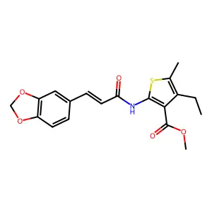 methyl 2-{[3-(1,3-benzodioxol-5-yl)acryloyl]amino}-4-ethyl-5-methyl-3-thiophenecarboxylate structure