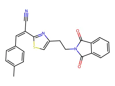 2-[4-[2-(1,3-dioxoisoindol-2-yl)ethyl]-1,3-thiazol-2-yl]-3-(4-methylphenyl)prop-2-enenitrile structure