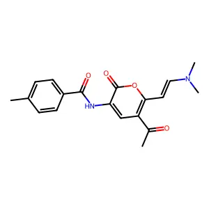 N-[5-acetyl-6-[2-(dimethylamino)ethenyl]-2-oxopyran-3-yl]-4-methylbenzamide structure