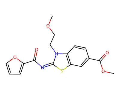 methyl (2Z)-2-[(furan-2-carbonyl)imino]-3-(2-methoxyethyl)-2,3-dihydro-1,3-benzothiazole-6-carboxylate structure