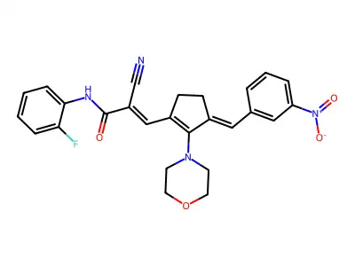 2-cyano-N-(2-fluorophenyl)-3-[2-(morpholin-4-yl)-3-[(3-nitrophenyl)methylidene]cyclopent-1-en-1-yl]prop-2-enamide structure