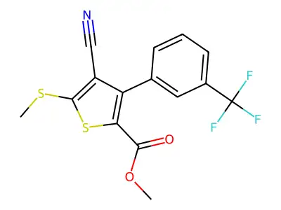 methyl 4-cyano-5-methylsulfanyl-3-[3-(trifluoromethyl)phenyl]thiophene-2-carboxylate structure
