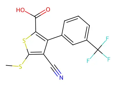 4-Cyano-5-(methylthio)-3-[3-(trifluoromethyl)phenyl]thiophene-2-carboxylic acid structure