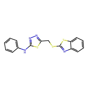 5-[(1,3-benzothiazol-2-ylsulfanyl)methyl]-N-phenyl-1,3,4-thiadiazol-2-amine structure