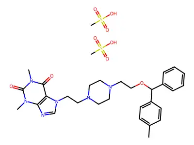 1H-Purine-2,6-dione, 3,7-dihydro-1,3-dimethyl-7-(2-(4-(2-((4-methylphenyl)phenylmethoxy)ethyl)-1-piperazinyl)ethyl)-, dimethanesulfonate structure