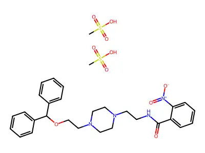 Benzamide, N-(2-(4-(2-(diphenylmethoxy)ethyl)-1-piperazinyl)ethyl)-2-nitro-, dimethanesulfonate structure