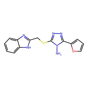 3-(1H-benzimidazol-2-ylmethylsulfanyl)-5-(furan-2-yl)-1,2,4-triazol-4-amine structure