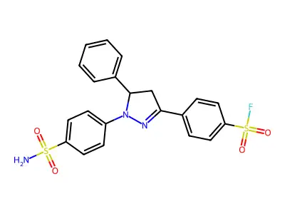4-{3-[4-(Fluorosulfonyl)phenyl]-5-phenyl-2-pyrazolinyl}benzenesulfonamide structure