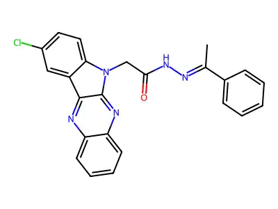 2-(9-chloroindolo[3,2-b]quinoxalin-6-yl)-N-(1-phenylethylideneamino)acetamide structure