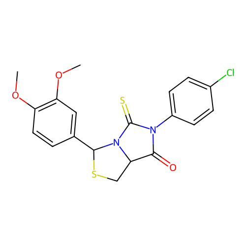 6-(4-chlorophenyl)-3-(3,4-dimethoxyphenyl)-5-sulfanylidene-3,7a-dihydro-1H-imidazo[1,5-c][1,3]thiazol-7-one structure