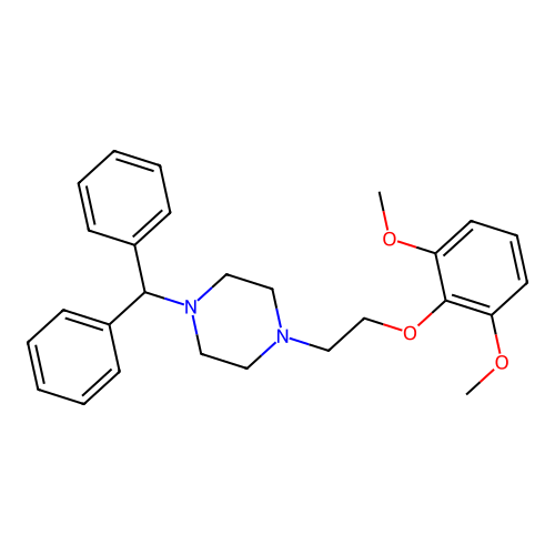 1-Benzhydryl-4-(2-(2,6-dimethoxyphenoxy)ethyl)piperazine structure