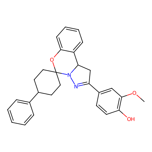 (4Z)-2-methoxy-4-(4'-phenylspiro[3,10b-dihydro-1H-pyrazolo[1,5-c][1,3]benzoxazine-5,1'-cyclohexane]-2-ylidene)cyclohexa-2,5-dien-1-one structure