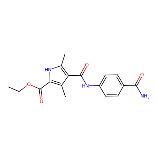 ethyl 4-((4-carbamoylphenyl)carbamoyl)-3,5-dimethyl-1H-pyrrole-2-carboxylate structure