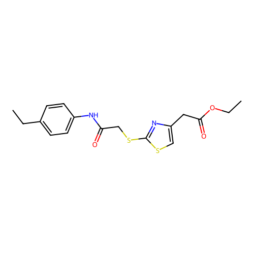 Ethyl 2-(2-((2-((4-ethylphenyl)amino)-2-oxoethyl)thio)thiazol-4-yl)acetate structure