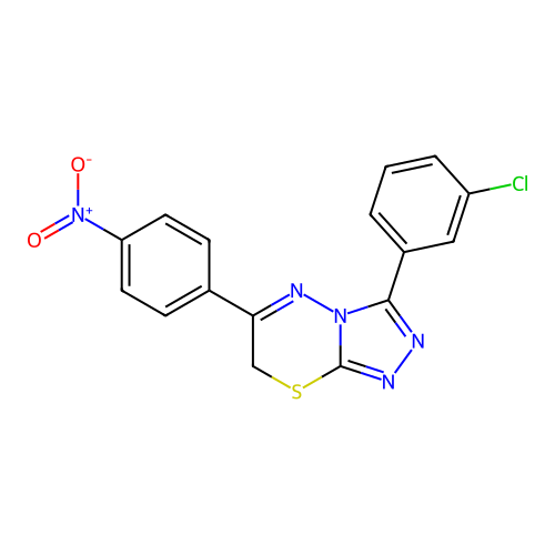 3-(3-chlorophenyl)-6-(4-nitrophenyl)-7H-[1,2,4]triazolo[3,4-b][1,3,4]thiadiazine structure