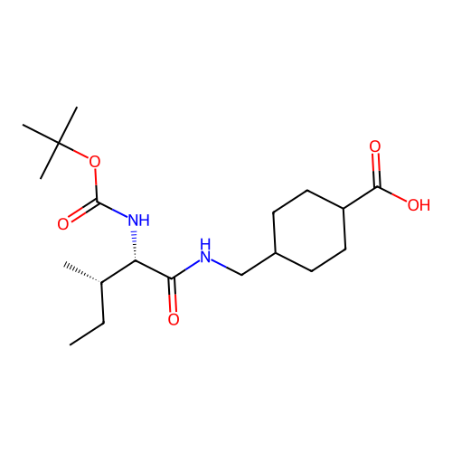 trans-4-({[N-(tert-butoxycarbonyl)-L-isoleucyl]amino}methyl)cyclohexanecarboxylic acid structure
