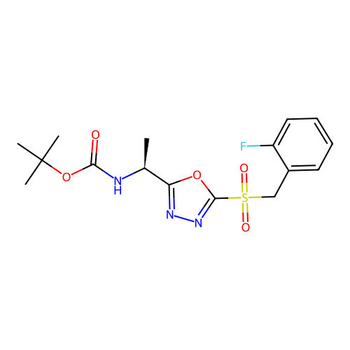 (S)-tert-butyl (1-(5-((2-fluorobenzyl)sulfonyl)-1,3,4-oxadiazol-2-yl)ethyl)carbamate structure