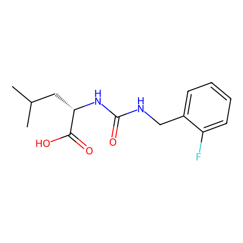 N-[(2-fluorobenzyl)carbamoyl]-L-leucine structure