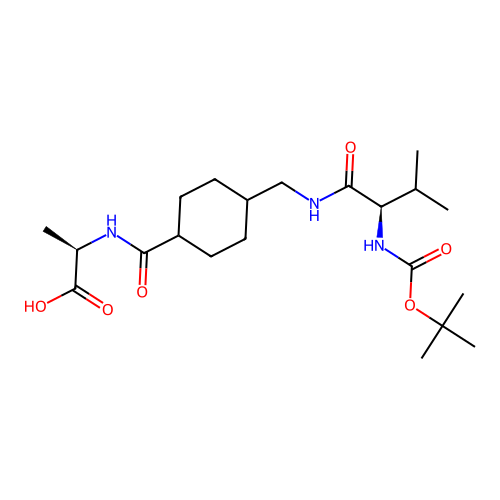 N-{[trans-4-({[N-(tert-butoxycarbonyl)-D-valyl]amino}methyl)cyclohexyl]carbonyl}-D-alanine structure