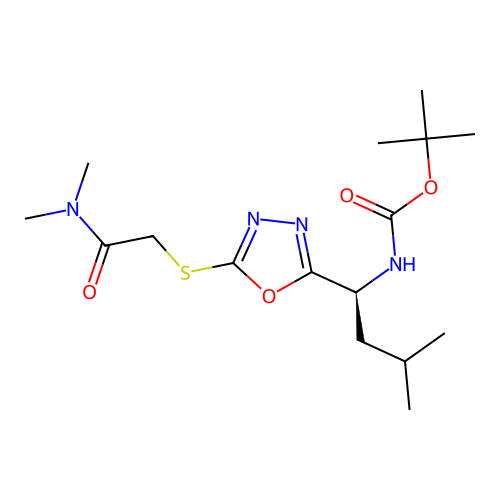 (S)-tert-butyl (1-(5-((2-(dimethylamino)-2-oxoethyl)thio)-1,3,4-oxadiazol-2-yl)-3-methylbutyl)carbamate structure