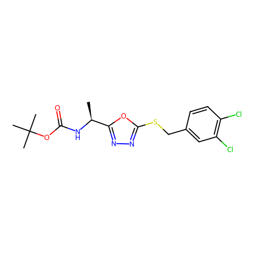 (S)-tert-butyl (1-(5-((3,4-dichlorobenzyl)thio)-1,3,4-oxadiazol-2-yl)ethyl)carbamate structure