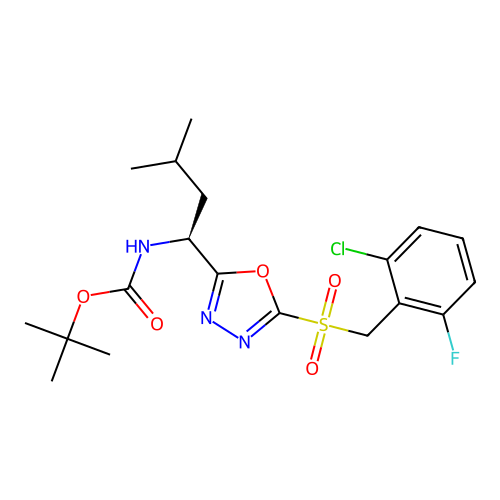 (S)-tert-butyl (1-(5-((2-chloro-6-fluorobenzyl)sulfonyl)-1,3,4-oxadiazol-2-yl)-3-methylbutyl)carbamate structure