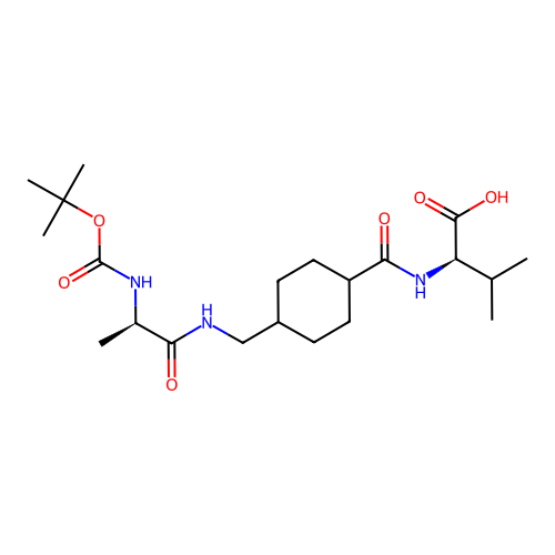 (2R)-3-methyl-2-[[4-[[[(2R)-2-[(2-methylpropan-2-yl)oxycarbonylamino]propanoyl]amino]methyl]cyclohexanecarbonyl]amino]butanoic acid structure
