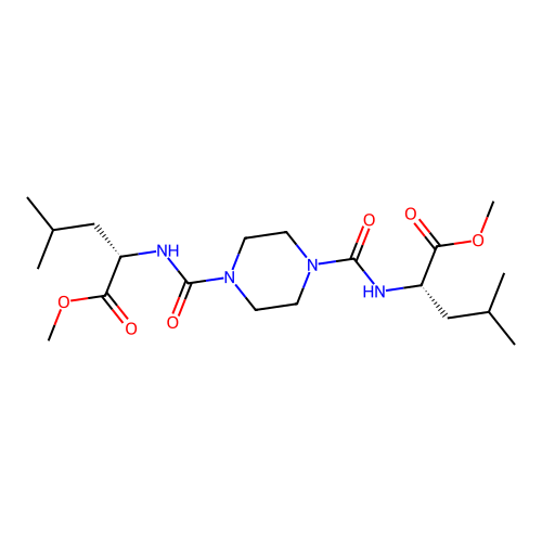 (2S,2'S)-dimethyl 2,2'-((piperazine-1,4-dicarbonyl)bis(azanediyl))bis(4-methylpentanoate) structure