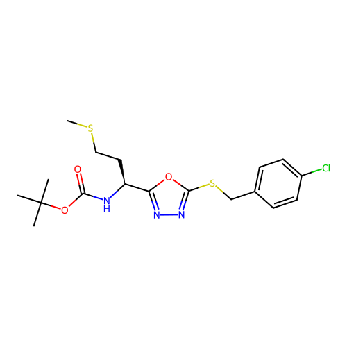 (S)-tert-butyl (1-(5-((4-chlorobenzyl)thio)-1,3,4-oxadiazol-2-yl)-3-(methylthio)propyl)carbamate structure