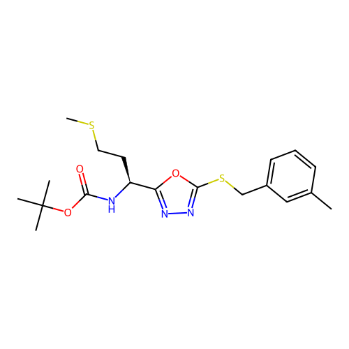 (S)-tert-butyl (1-(5-((3-methylbenzyl)thio)-1,3,4-oxadiazol-2-yl)-3-(methylthio)propyl)carbamate structure