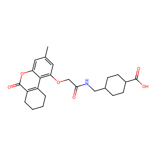 (1r,4r)-4-((2-((3-methyl-6-oxo-7,8,9,10-tetrahydro-6H-benzo[c]chromen-1-yl)oxy)acetamido)methyl)cyclohexanecarboxylic acid structure