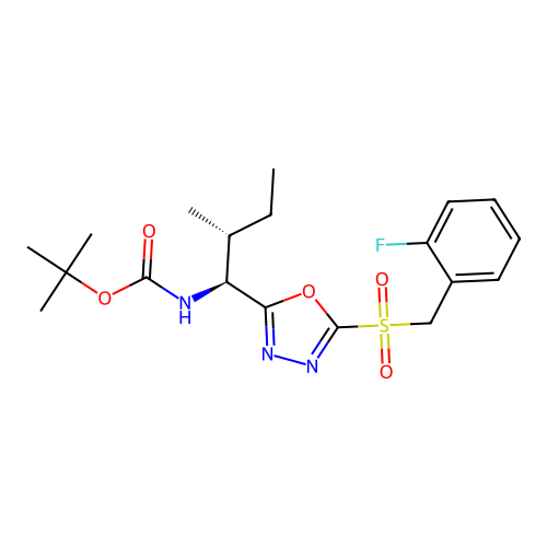 tert-butyl ((1S,2R)-1-(5-((2-fluorobenzyl)sulfonyl)-1,3,4-oxadiazol-2-yl)-2-methylbutyl)carbamate structure