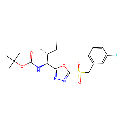 tert-butyl ((1S,2R)-1-(5-((3-fluorobenzyl)sulfonyl)-1,3,4-oxadiazol-2-yl)-2-methylbutyl)carbamate structure