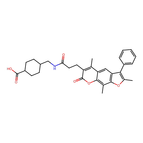 (1s,4s)-4-((3-(2,5,9-trimethyl-7-oxo-3-phenyl-7H-furo[3,2-g]chromen-6-yl)propanamido)methyl)cyclohexanecarboxylic acid structure