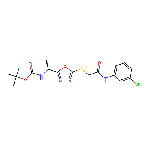 (S)-tert-butyl (1-(5-((2-((3-chlorophenyl)amino)-2-oxoethyl)thio)-1,3,4-oxadiazol-2-yl)ethyl)carbamate structure