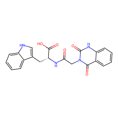 (R)-2-(2-(2,4-dioxo-1,2-dihydroquinazolin-3(4H)-yl)acetamido)-3-(1H-indol-3-yl)propanoic acid structure