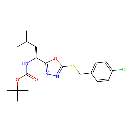 (S)-tert-butyl (1-(5-((4-chlorobenzyl)thio)-1,3,4-oxadiazol-2-yl)-3-methylbutyl)carbamate structure