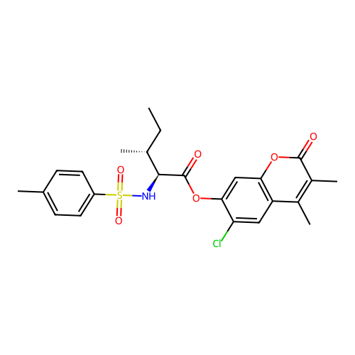 6-chloro-3,4-dimethyl-2-oxo-2H-chromen-7-yl N-[(4-methylphenyl)sulfonyl]-L-isoleucinate structure