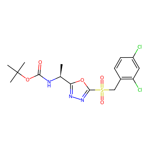 (S)-tert-butyl (1-(5-((2,4-dichlorobenzyl)sulfonyl)-1,3,4-oxadiazol-2-yl)ethyl)carbamate structure