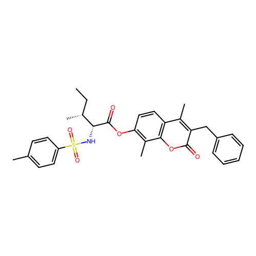 (3-benzyl-4,8-dimethyl-2-oxochromen-7-yl) (2R,3R)-3-methyl-2-[(4-methylphenyl)sulfonylamino]pentanoate structure