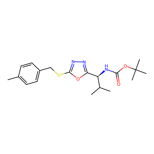 (S)-tert-butyl (2-methyl-1-(5-((4-methylbenzyl)thio)-1,3,4-oxadiazol-2-yl)propyl)carbamate structure