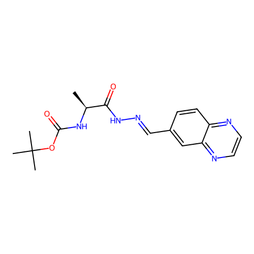 {(S)-1-[1-Quinoxalin-6-yl-meth-(E)-ylidene-hydrazinocarbonyl]-ethyl}-carbamic acid tert-butyl ester structure
