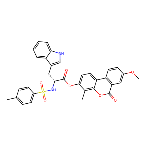 (8-methoxy-4-methyl-6-oxobenzo[c]chromen-3-yl) (2R)-3-(1H-indol-3-yl)-2-[(4-methylphenyl)sulfonylamino]propanoate structure