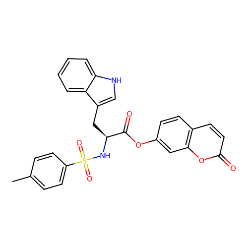 2-oxo-2H-chromen-7-yl N-[(4-methylphenyl)sulfonyl]-L-tryptophanate structure